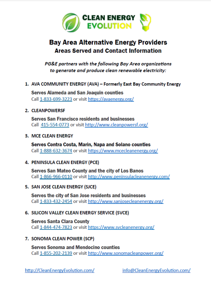 Bay Area Clean Energy Providers List